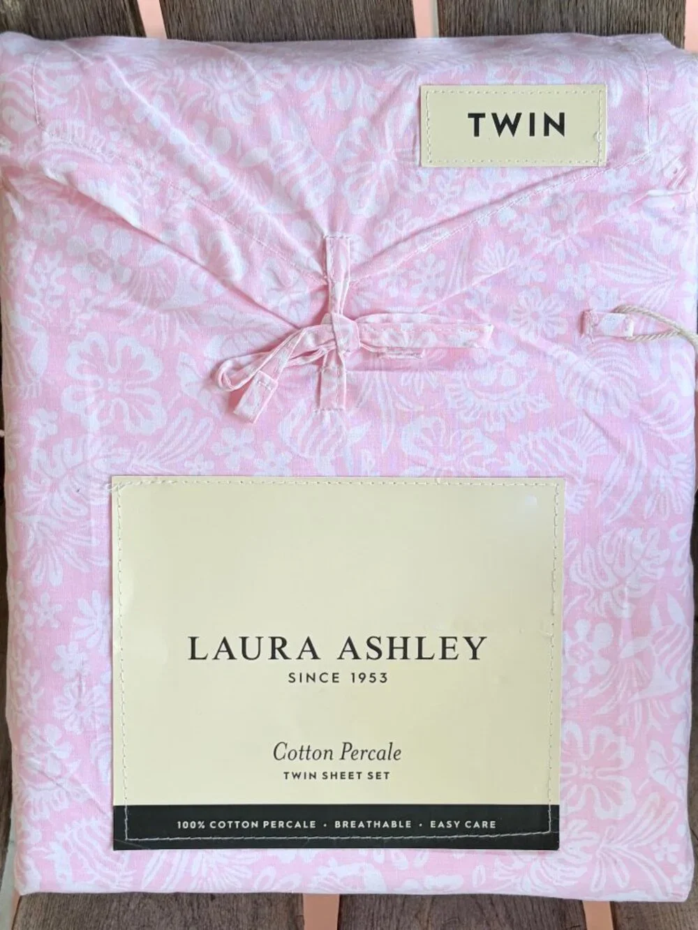 NEW Laura Ashley Twin Size POOL FROLIC - PINK Sheet Set 100% Percale Cotton